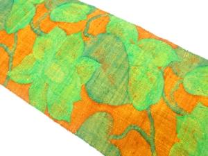 未使用品　手織り真綿紬　花模様織り出し　名古屋帯